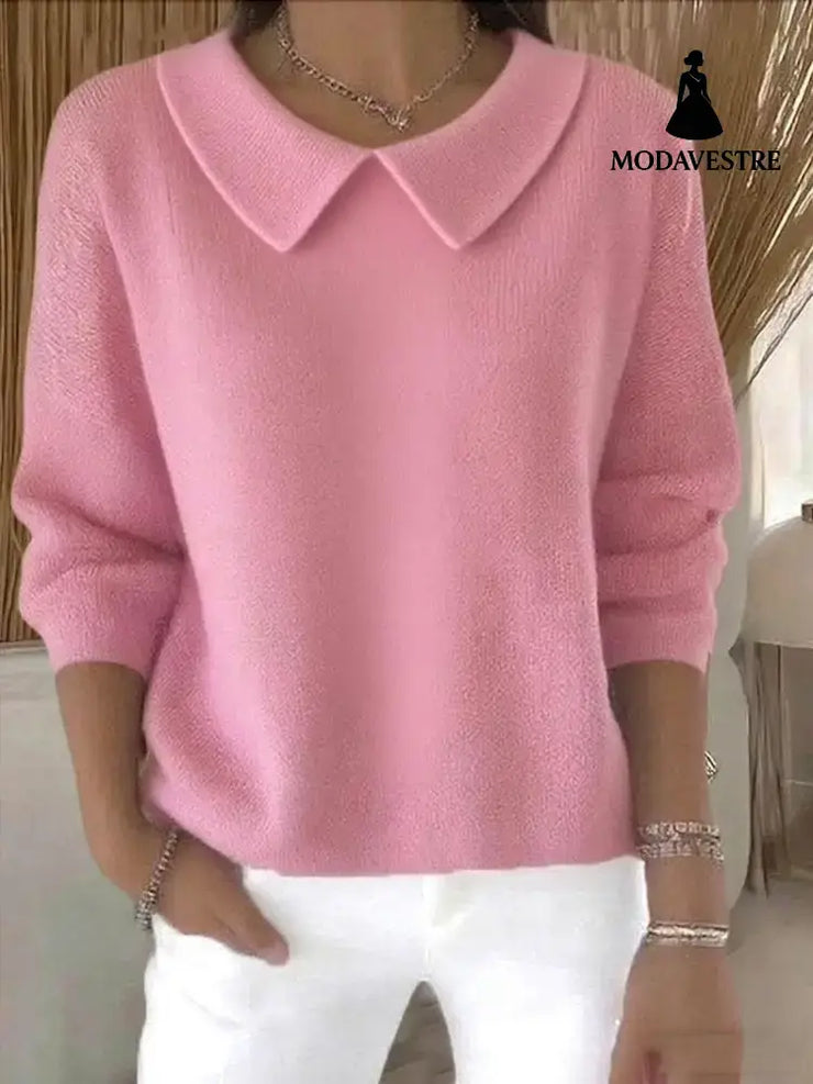 Women’s Polo Collar Solid Color V-neck Long Sleeve Style6790 / 2XL Women’s Clothing