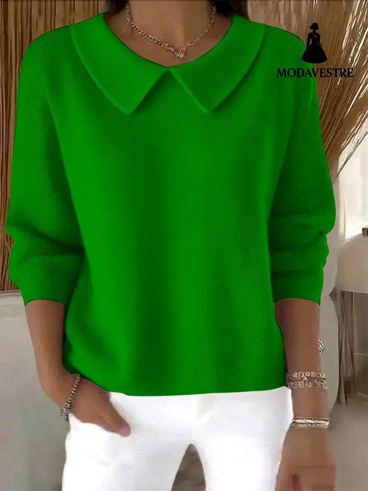 Women’s Polo Collar Solid Color V-neck Long Sleeve Style6791 / 2XL Women’s Clothing