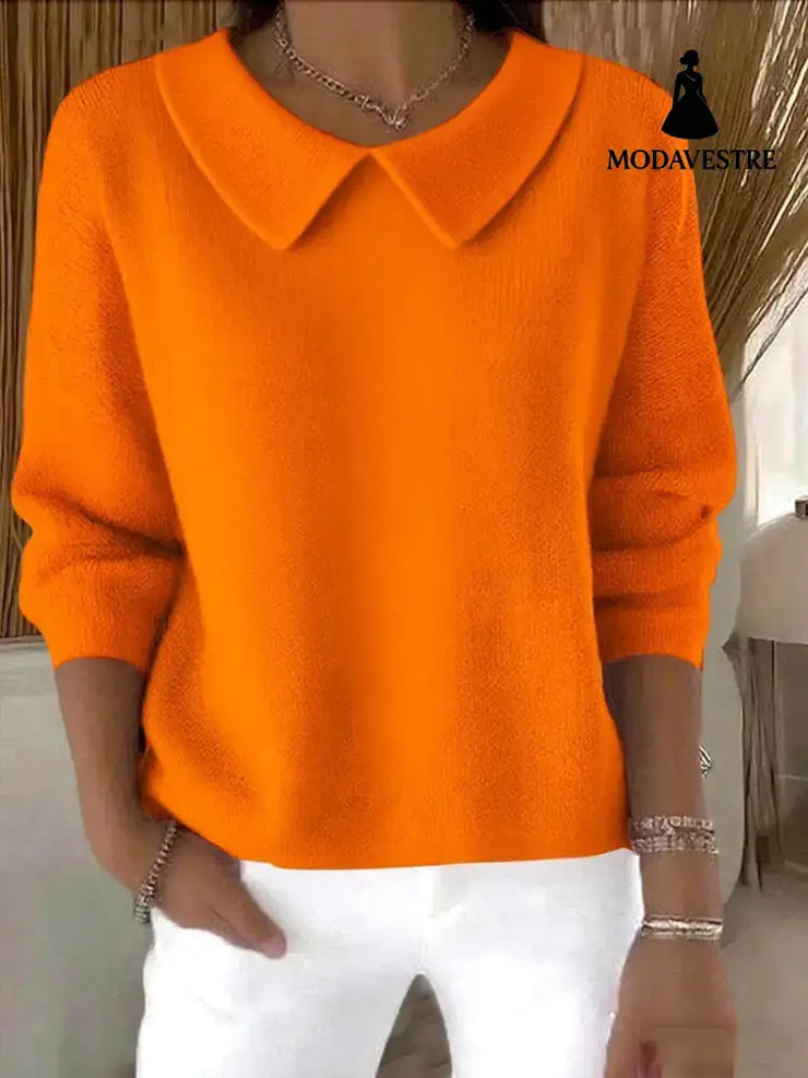 Women’s Polo Collar Solid Color V-neck Long Sleeve Style6792 / 2XL Women’s Clothing