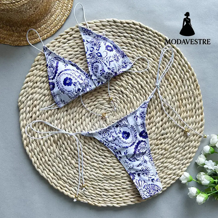Women’s Printed Tie-Up Bikini Set – Two-Piece Swimsuit