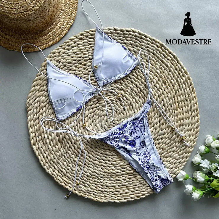Women’s Printed Tie-Up Bikini Set – Two-Piece Swimsuit