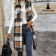 Women’s Retro British Style Commute Leisure Lapel Long Plaid Coat Coat