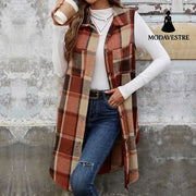 Women’s Retro British Style Commute Leisure Lapel Long Plaid Coat Orange Coffee Color / L Coat