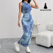 Women’s Sexy Sleeveless Printed Mid-length Slim Dress Women’s Clothing