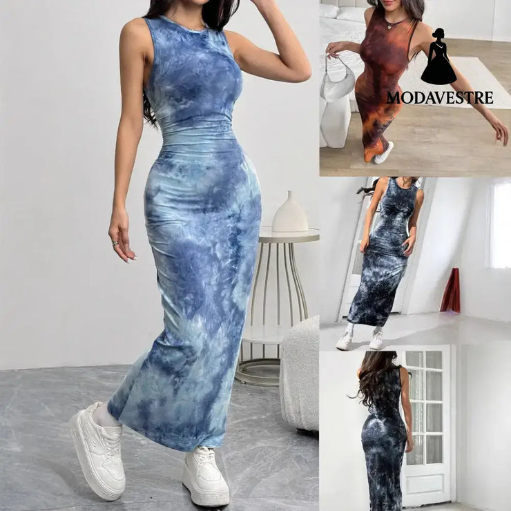 Women’s Sexy Sleeveless Printed Mid-length Slim Dress Women’s Clothing