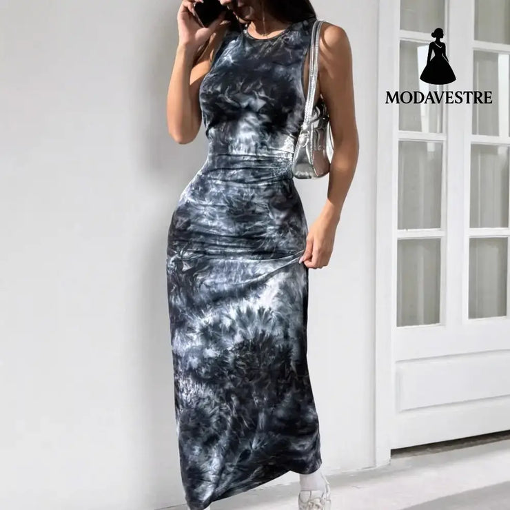 Women’s Sexy Sleeveless Printed Mid-length Slim Dress Dark Gray / 2XL Women’s Clothing