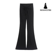 Women’s slim fit pleated lace up casual pants Black / S