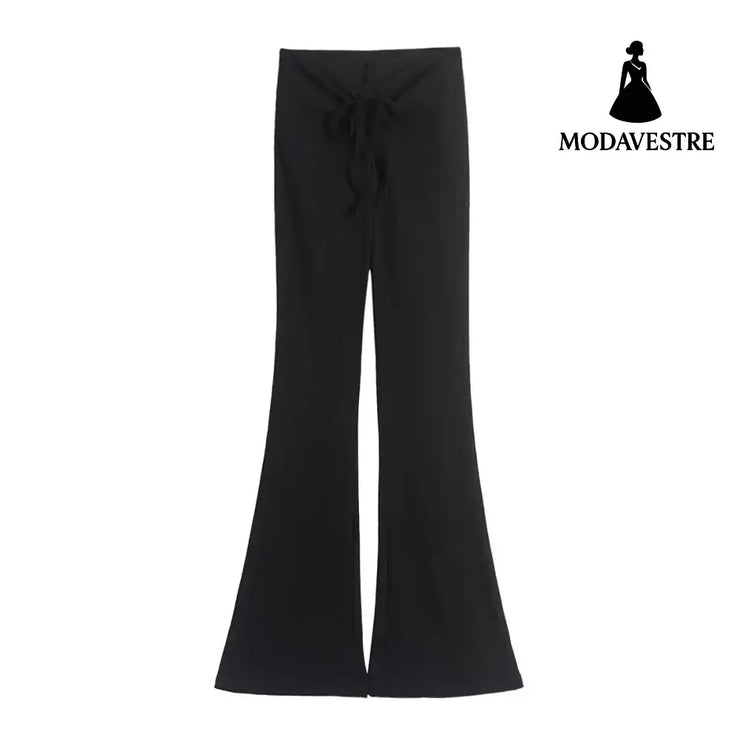Women’s slim fit pleated lace up casual pants Black / S