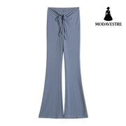 Women’s slim fit pleated lace up casual pants Blue / S