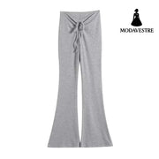 Women’s slim fit pleated lace up casual pants Light Gray / S