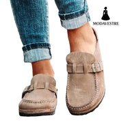 Women's Slippers with Round Toe, Low Heel, Casual Half-Heeled Slip-On, Solid Color, Size 43, Large Size - MODAVESTRE