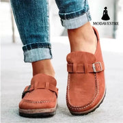 Women's Slippers with Round Toe, Low Heel, Casual Half-Heeled Slip-On, Solid Color, Size 43, Large Size - MODAVESTRE