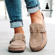 Women's Slippers with Round Toe, Low Heel, Casual Half-Heeled Slip-On, Solid Color, Size 43, Large Size - MODAVESTRE