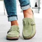 Women's Slippers with Round Toe, Low Heel, Casual Half-Heeled Slip-On, Solid Color, Size 43, Large Size - MODAVESTRE