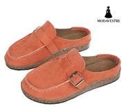 Women's Slippers with Round Toe, Low Heel, Casual Half-Heeled Slip-On, Solid Color, Size 43, Large Size - MODAVESTRE