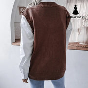Women’s V-neck Fried Dough Twist Casual Loose Knit Sweater Vest Women’s Clothing
