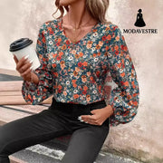 Women’s V-neck Long Sleeve Shirt Autumn Women Clothing Casual