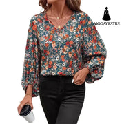 Women’s V-neck Long Sleeve Shirt Autumn Women Clothing Casual