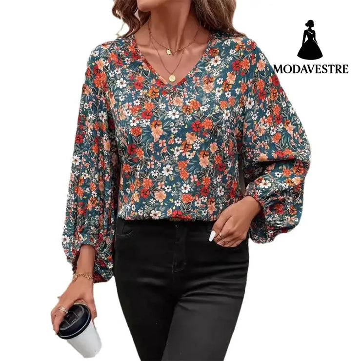 Women’s V-neck Long Sleeve Shirt Autumn Women Clothing Casual