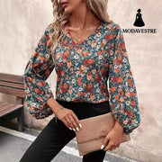 Women’s V-neck Long Sleeve Shirt Autumn Women Clothing Casual