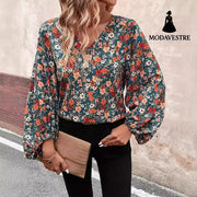 Women’s V-neck Long Sleeve Shirt Autumn Women Clothing Casual
