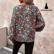 Women’s V-neck Long Sleeve Shirt Autumn Women Clothing Casual