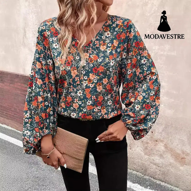 Women’s V-neck Long Sleeve Shirt Autumn Women Clothing Casual Color / L