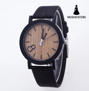 Wood grain PU leather neutral watch watch men and women retro watch Black