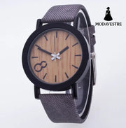 Wood grain PU leather neutral watch watch men and women retro watch Gray