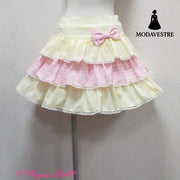 Yellow & Pink Plaid Bow Mini Skirt – Cute Layered Ruffle Design
