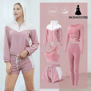 Yoga Clothing Sports Suit Women Running Quick-Drying Plus Size Fashion Fitness Clothing 5 piece Mesa Red / 3XL