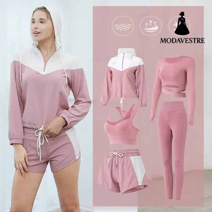 Yoga Clothing Sports Suit Women Running Quick-Drying Plus Size Fashion Fitness Clothing 5 piece Mesa Red / 3XL