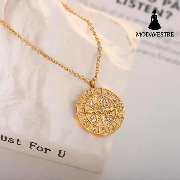 Zircon Titanium Steel Timepiece Shape Necklace