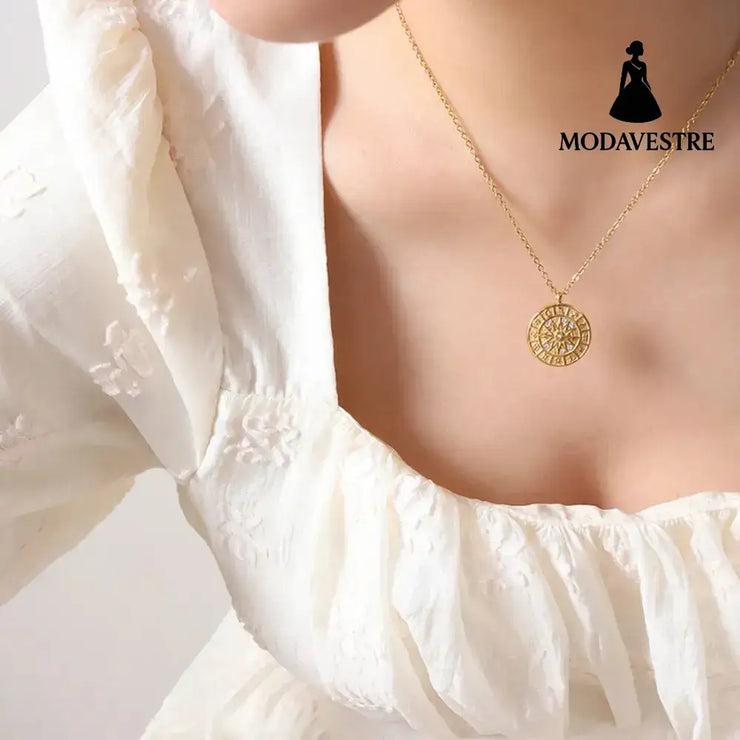 Zircon Titanium Steel Timepiece Shape Necklace