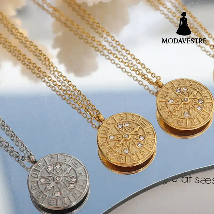 Zircon Titanium Steel Timepiece Shape Necklace