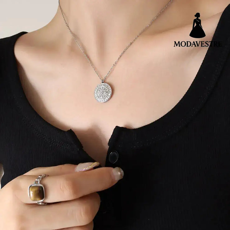 Zircon Titanium Steel Timepiece Shape Necklace Silver / One Size